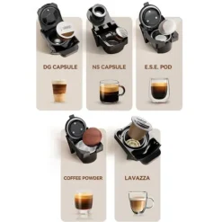 HiBREW H2C 20Bar Multifunktionel Kaffemaskine, kompatibel med Lavazza, DG, NS kaffekapsler og friskmalet kaffe - sort Hot
