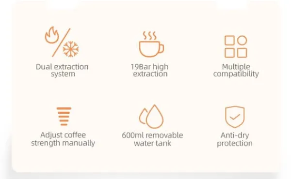 HiBREW 5-i-1 Multi-Capsule Kaffemaskine, Varm/Kold, DG Cappuccino, NES, Lille Kapsel, ESE Kapsel, Formalet Kaffe, Feltflaske, 20 Bar, H2B Hvid New