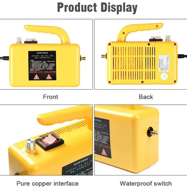 Damprensere>Højtryks damprenser - Håndholdt steamer - Effekt 2600 W - Rengøring af fuger & fliser - Bilinteriør & hjem - EU-stik 220 V - Gul