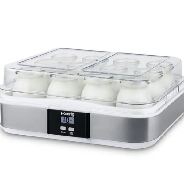 Yogurtmaskiner>HKoeNIG Yoghurtmaskine - ELY120 - Kapacitet 12 bægre à 160 ml - Programmerbar op til 15 timer - 15 W