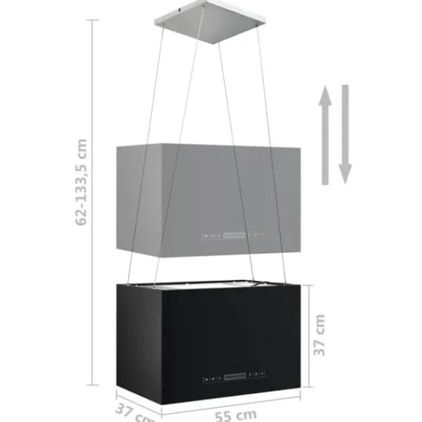 Hængende ø-emhætte med touchsensor og LED-lamper - Pulverlakeret stål | Størrelse: 55 cm Online