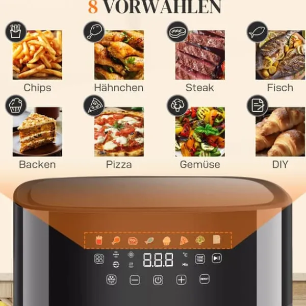 HOMCOM Airfryer 8L - Sort Kunststoff, 1700W, 8 Programmer, LED Touchskærm, Sundere Madlavning Discount
