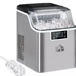 Isproducenter>HOMCOM Ismaskine 20 kg/24 timer, Rustfrit Stål, Sølv - Kompakt og Selvrensende