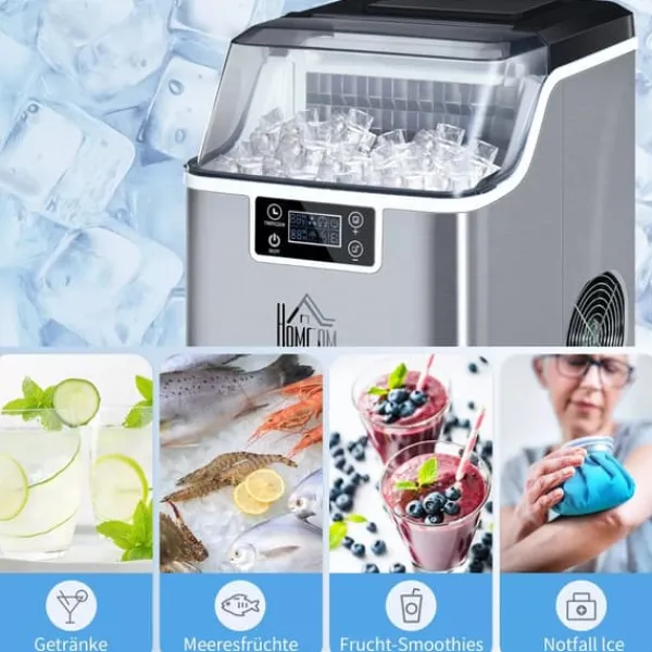 Isproducenter>HOMCOM Ismaskine 20 kg/24 timer, Rustfrit Stål, Sølv - Kompakt og Selvrensende