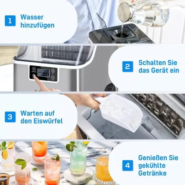 Isproducenter>HOMCOM Ismaskine 20 kg/24 timer, Rustfrit Stål, Sølv - Kompakt og Selvrensende
