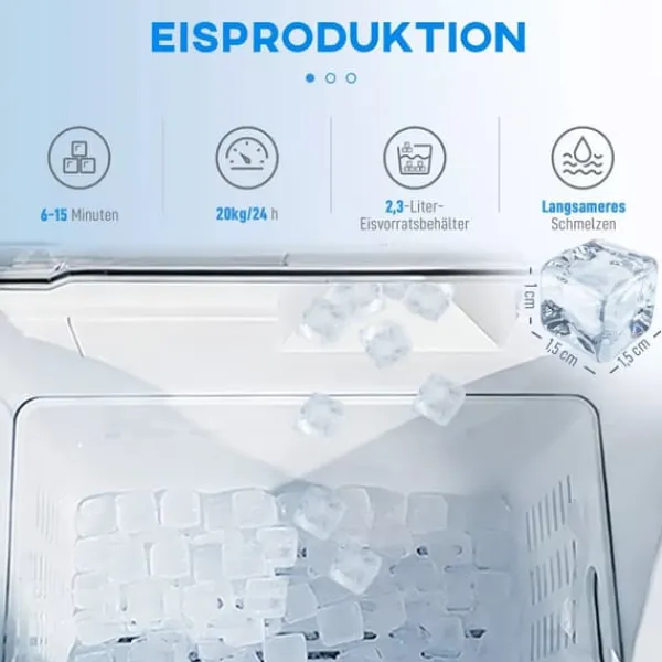 Isproducenter>HOMCOM Ismaskine, 20 kg/24t, Sølv/Rustfri Stål m. 2,1L Tank