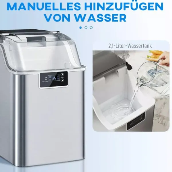 Isproducenter>HOMCOM Ismaskine, 20 kg/24t, Sølv/Rustfri Stål m. 2,1L Tank