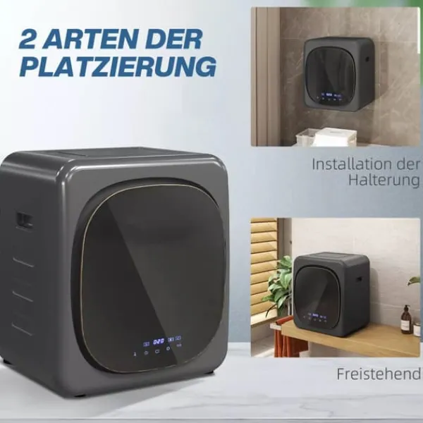 HOMCOM mini tørretumbler, 4 kg, 6 programmer, LED touchskærm, 800W, fritstående/vægmonterbar, aftræk, overophedningsbeskyttelse, grå Outlet