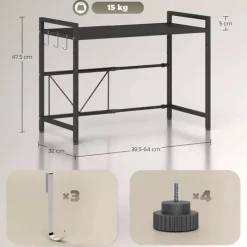 HOMCOM Udvidelsesbart Mikrobgeovnsstativ, Kkkenhylde i Metal, Sort New