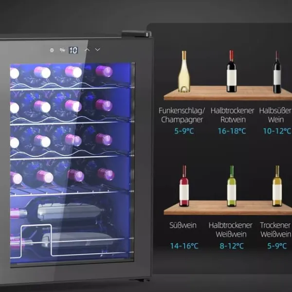 HOMCOM Vinkøleskab til 20 flasker - 53L, 5-18°C kompressorkøler med UV-glasdør, LED-lys. Sort metal Discount