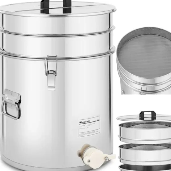 Sier>Honningbeholder med si, låg og ventil, STÅL, 30 l