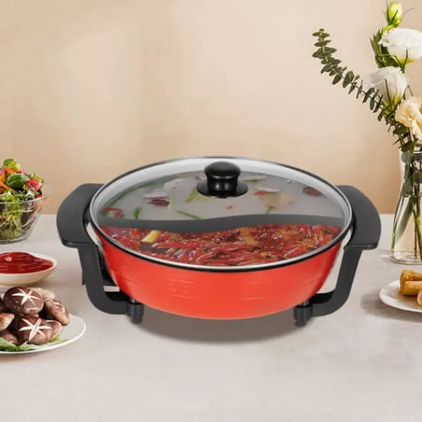 Elektriske Stegepander & Wokker>Hot Pot, 6L kapacitet, 1360W effekt, 220V spænding, 5 temperaturindstillinger, 31cm diameter