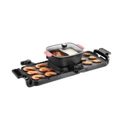 Griller>Hot Pot med Grill 2300W, 2-i-1 Elektrisk Grill, Røgfri, Aftagelig Gryde