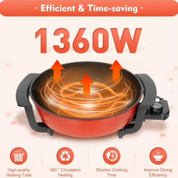 Elektriske Stegepander & Wokker>Hotpot med to smage - Elektrisk gryde - Non-stick - 6 l - 5 temperaturtrin - 1360 W