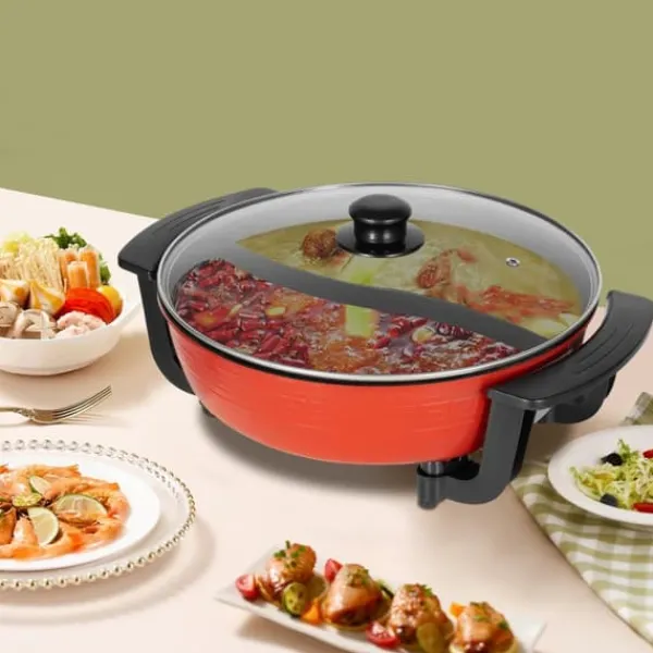 Elektriske Stegepander & Wokker>Hotpot med to smage - Elektrisk gryde - Non-stick - 6 l - 5 temperaturtrin - 1360 W