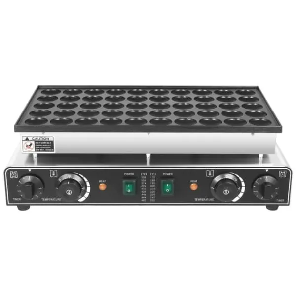 50-huls elektrisk mini pandekagemaskine - Kommercielt vaffeljern - Timer - Non-stick belægning - 50–300 °C - Lys sølv New