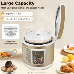 Hvidløgsfermenter - Maskine til sort hvidløg - 5 l kapacitet - 4 riste - 30–85 °C - 90 W - 220–240 V - Non-stick belægning - Beige Online