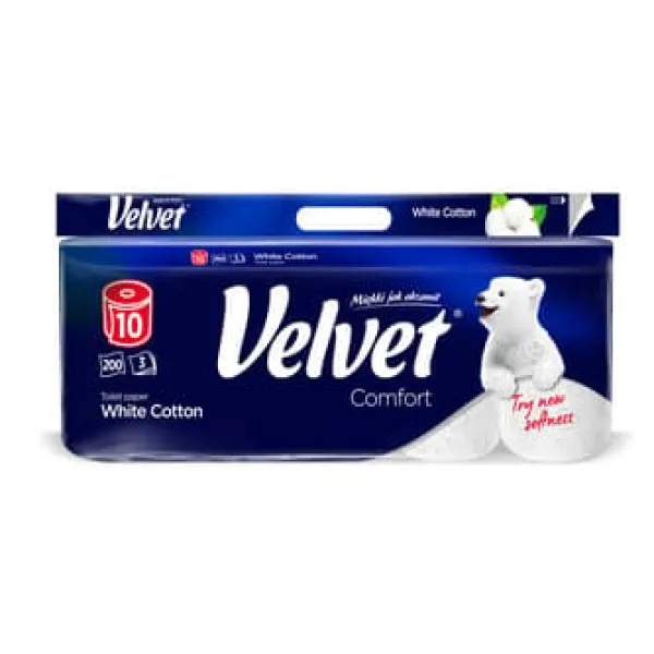 Toiletpapir>Hvidt bomuldstoiletpapir i fløjl a'10