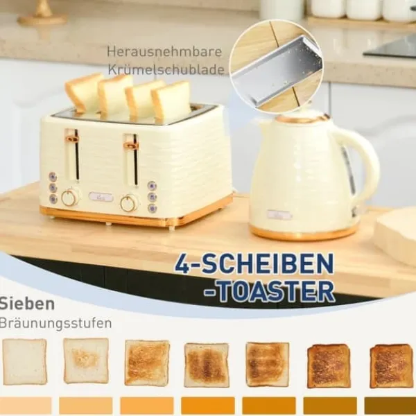 2-i-1 brødrister og kedelsæt – 7 ristetilstande, optøning og genopvarmning, beige Online