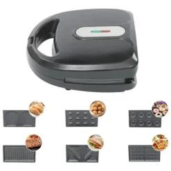 6‑i‑1 multifunktionelt vaffeljern & pandekagemaskine, sandwichmaker, 750 W, dobbelte varmeplader, foldbar, sort Sale