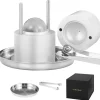 Barudstyrssæt>Ice Ball Press, 2,4" isterningepresser i aluminiumslegering til 60 mm isfære. Inkluderer tang og drypbakke til whisky, cocktails og fest. Sølv.