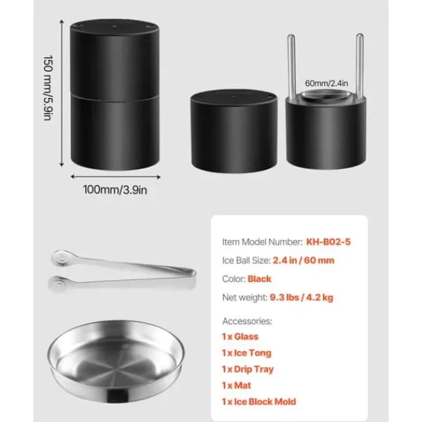 Barudstyrssæt>Ice Ball Press Kit, 2,4/60 mm, Klar Kugle, Whisky Isbold Medfollower, Perfekt til Spirits, Cocktailer og Fest.