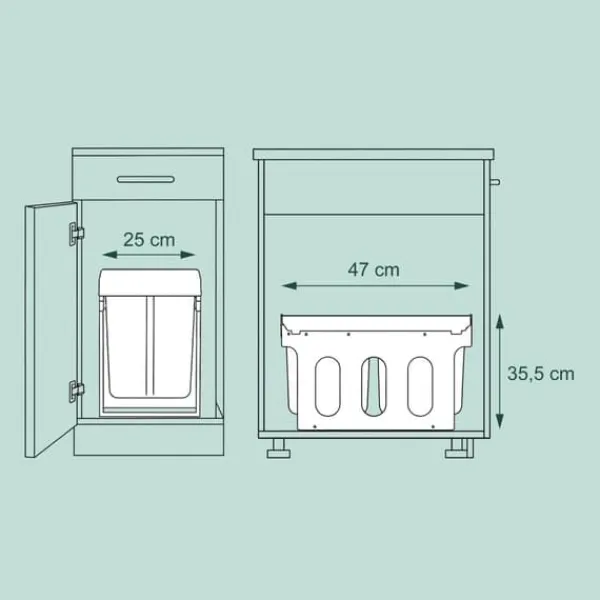 Affaldssorteringsspande>Indbygget affaldsspand, 35.5x25x47 cm, Sort