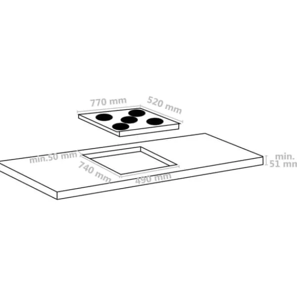 Indbygnings induktionskogeplade - 5 brændere Touch Control 8500 W | Størrelse: 77 cm