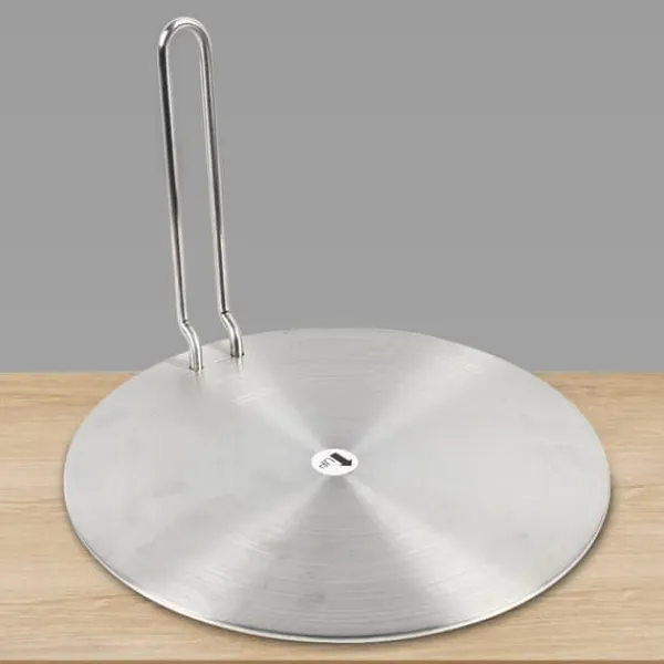 Portable Komfurer>Induktionsadapterplade - Varmefordeler - Rustfrit stål - Aftageligt håndtag - 24 cm - Universal - Sølv
