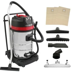 Grovstøvsugere>Industriel Støvsuger 80L Våd & Tør 45Mundstykker Kommerciel Rengøring 3000W Tredobbelt Motor Rustfrit Stål Stof Filter 1,5 m Slange 9 m Ledning Poselø | CDON