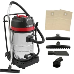 Industriel Støvsuger 80L Våd & Tør 4 Mundstykker Kommerciel Rengøring 3000W Tredobbelt Motor Rustfrit Stål Stof Filter 1,5 m Slange 9 m Ledning Poselø | CDON Clearance