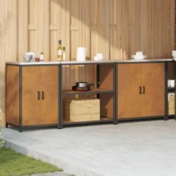 Industrielt køkkenopbevaringssæt med hylder - 3 pcs | Størrelse: 240x50x92 cm | Farve: Rusten Best