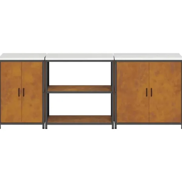 Industrielt køkkenopbevaringssæt med hylder - 3 pcs | Størrelse: 240x50x92 cm | Farve: Rusten Best