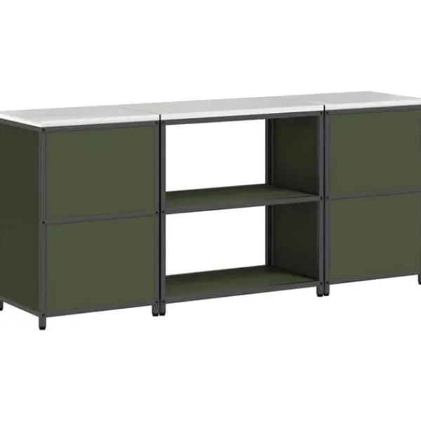 Industrielt køkkenopbevaringssæt med dør - 3 pcs | Farve: Oliven grøn | Størrelse: 210 x 50 x 92 cm Discount
