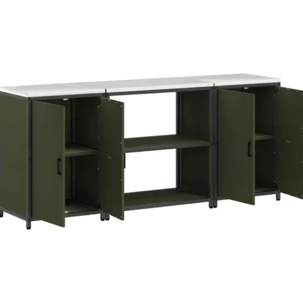 Industrielt køkkenopbevaringssæt med dør - 3 pcs | Farve: Oliven grøn | Størrelse: 210 x 50 x 92 cm Discount