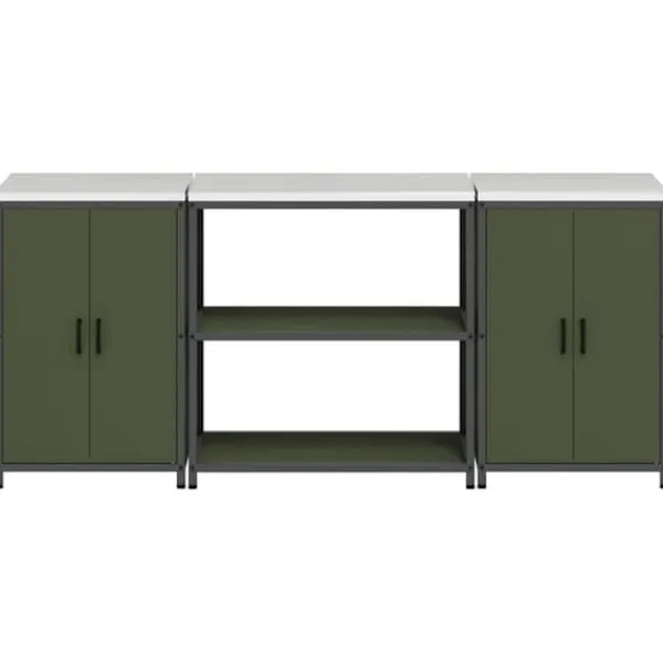 Industrielt køkkenopbevaringssæt med dør - 3 pcs | Farve: Oliven grøn | Størrelse: 210 x 50 x 92 cm Discount