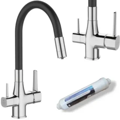 Vandfiltre>Invena GLAMOUR køkken- og håndvaskarmatur med kulfilter, krom/sort
