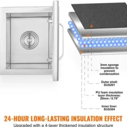 Iskiste, 35,6x30,5x45,7 cm, rustfrit stål, udendørs opbevaring Discount