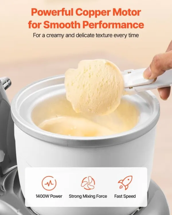Ismaskine>Ismaskine - Elektrisk - Kapacitet 1,7 l - LED Display & Timer - 6 Hastigheder - Til Sorbet, Gelato, Frossen Yoghurt - Grå