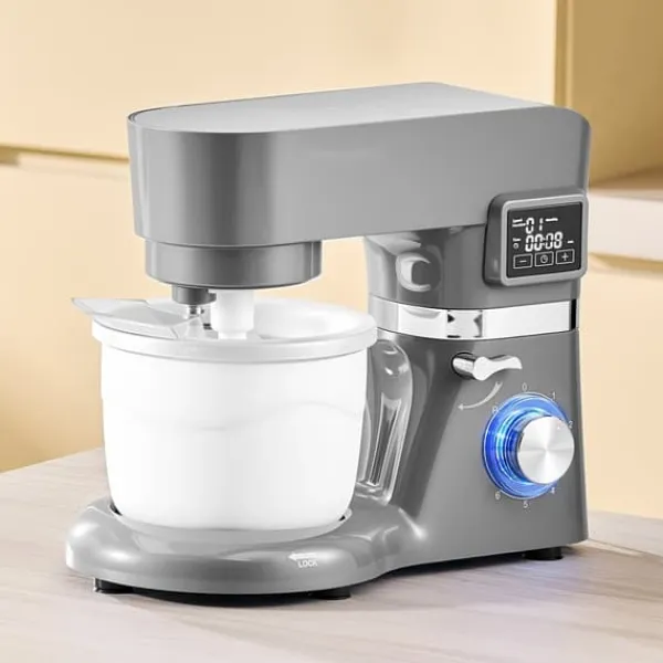 Ismaskine>Ismaskine - Elektrisk - Kapacitet 1,7 l - LED Display & Timer - 6 Hastigheder - Til Sorbet, Gelato, Frossen Yoghurt - Grå