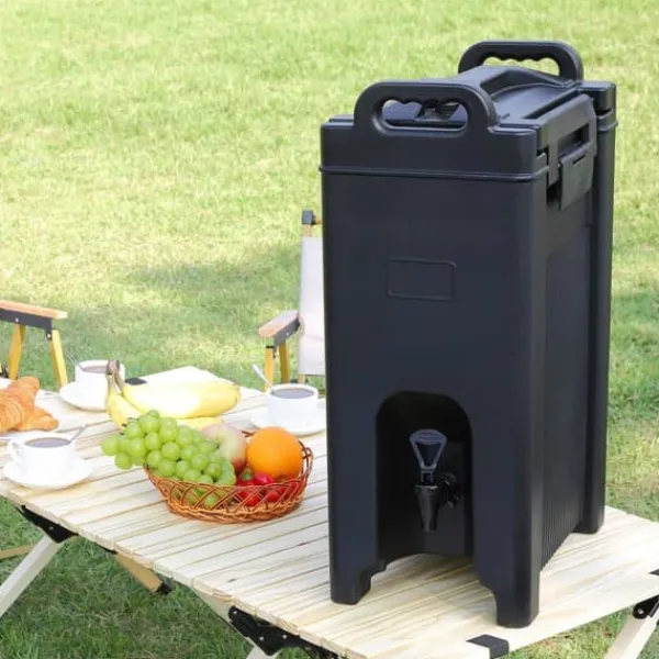 Drikkevareautomater>Isoleret 5 gallons drikkevaredispenser, fødevaregodkendt LDPE, til varme/kolde drikkevarer. Termisk køler med to-trins vandhane.