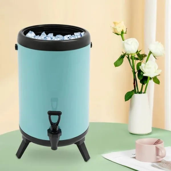 Drikkevareautomater>Isoleret drikkebeholder - Drikkedispenser med hane - Rustfrit stål 201 - Til varm & kold - 10 l (ca. 8 l) - 24×33 cm - Himmelblå