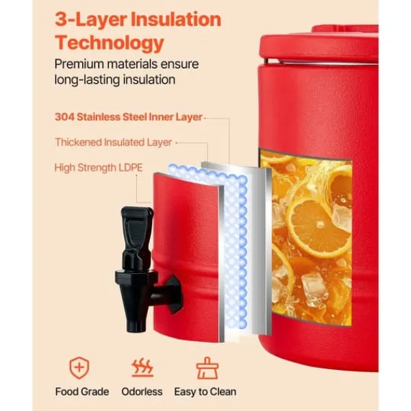 Drikkevareautomater>Isoleret Drikkevaredispenser, 8 Gal/30L Kølekande, til Varme og Kolde Drikke