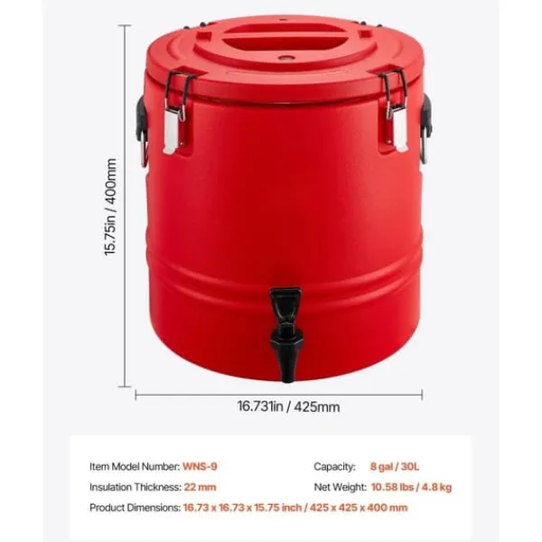 Drikkevareautomater>Isoleret Drikkevaredispenser, 8 Gal/30L Kølekande, til Varme og Kolde Drikke