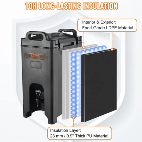 Drikkevareautomater>Isoleret drikkevaredispenser, 5 gallons kapacitet, ikke-elektrisk isolering, drypfri haneknude