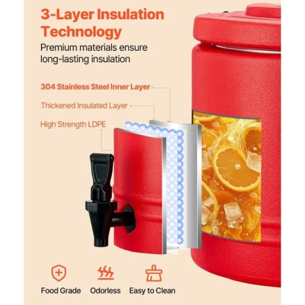 Drikkevareautomater>Isoleret Drikkevaredispenser, Kølekande 2,2 Gal/8L, Til Varme og Kolde Drikke