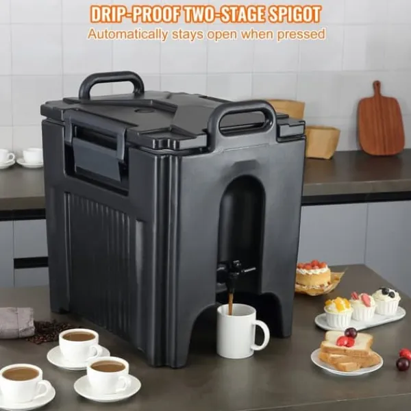 Isoleret drikkevaredispenser, 10 gallon, fødevaregodkendt LL9450UP til kolde og varme drikke. Termisk køler med to-trins hanehåndtag. Clearance