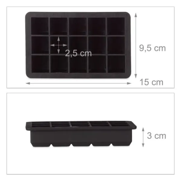 Isforme>Isterningebakke, silikone, 3x15x9,5 cm, sort