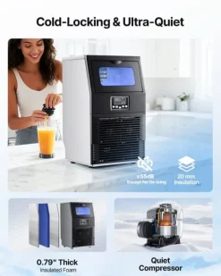 Isterningemaskine - Professionel - Kapacitet 36,3 kg/døgn - Opbevaring 5,4 kg - Produktion 32 isterninger/cyklus - Selvrensende - Rustfrit Stål New
