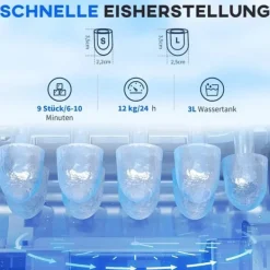 Isterningmaskine 12 kg/24 t, 9 isterninger på 6–10 min, 2 L tank, LCD, sølv Sale